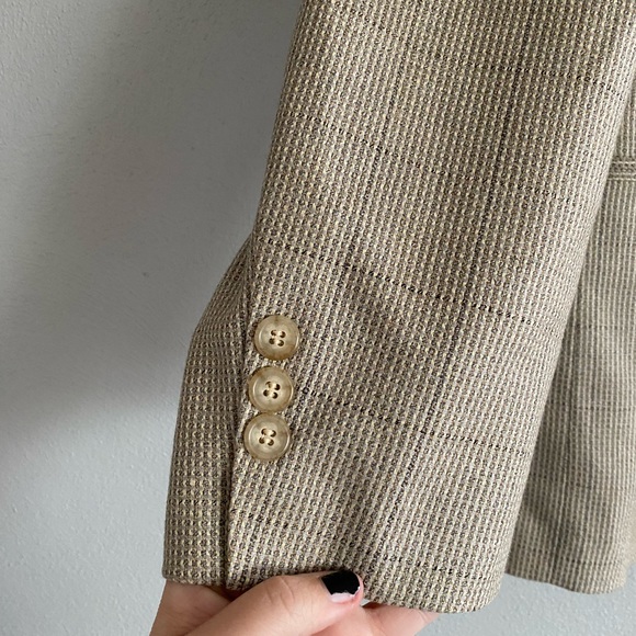 VTG Wall Street Men’s Blazer Size 44 Tan Plaid Business Neutral Formal - Picture 4 of 10